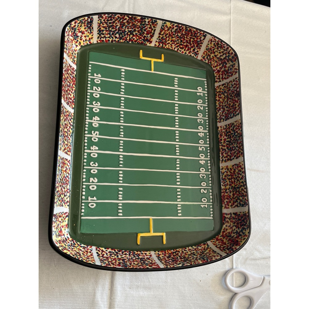 Burton + Burton Football Field Ceramic Serving Platter Stadium Tray 14x10 2008